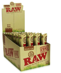 RAW Natural Organic Hemp Paper 1.25 Size Cones 32 Cones Per Box