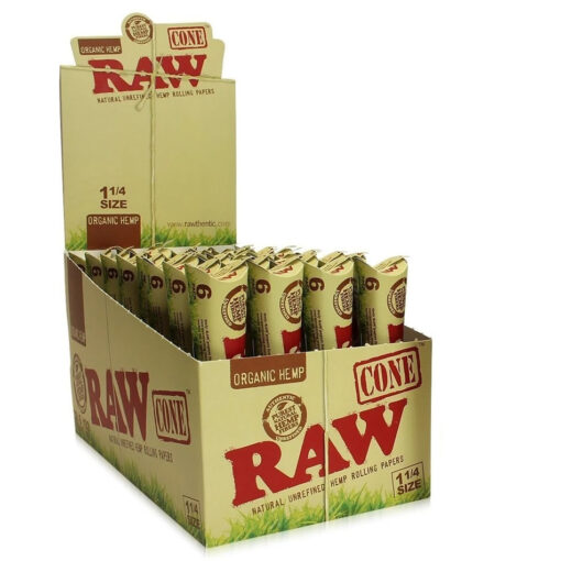 RAW Natural Organic Hemp Paper 1.25 Size Cones 32 Cones Per Box